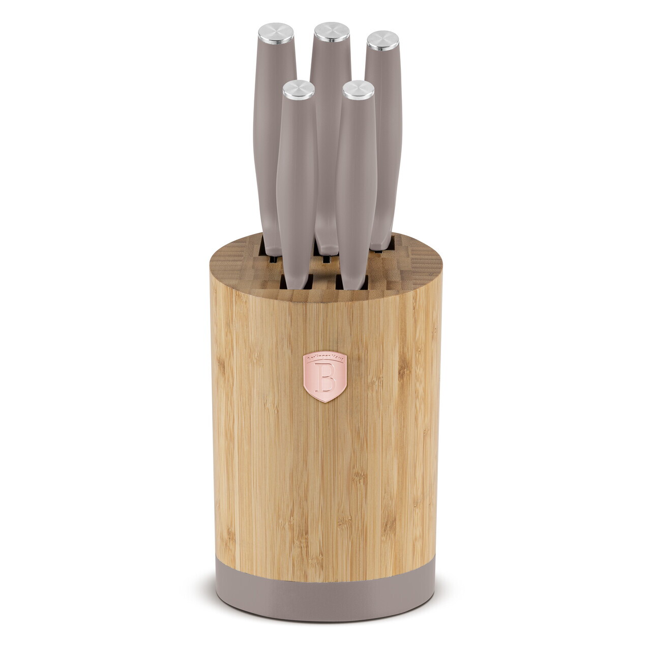 Set 5 cutite cu suport rotund Berlinger Haus, Taupe, inox/bambus, taupe mat/natur - imagine 11