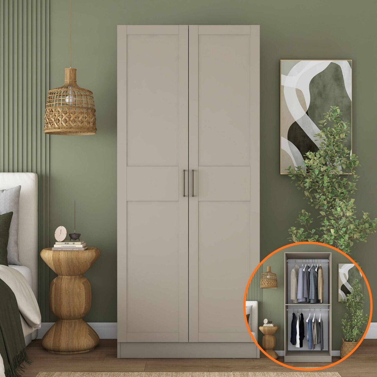 Dulap pentru haine, Hanah Home, BA287, 90x210x57.5 cm, Gresie — imaginea 2