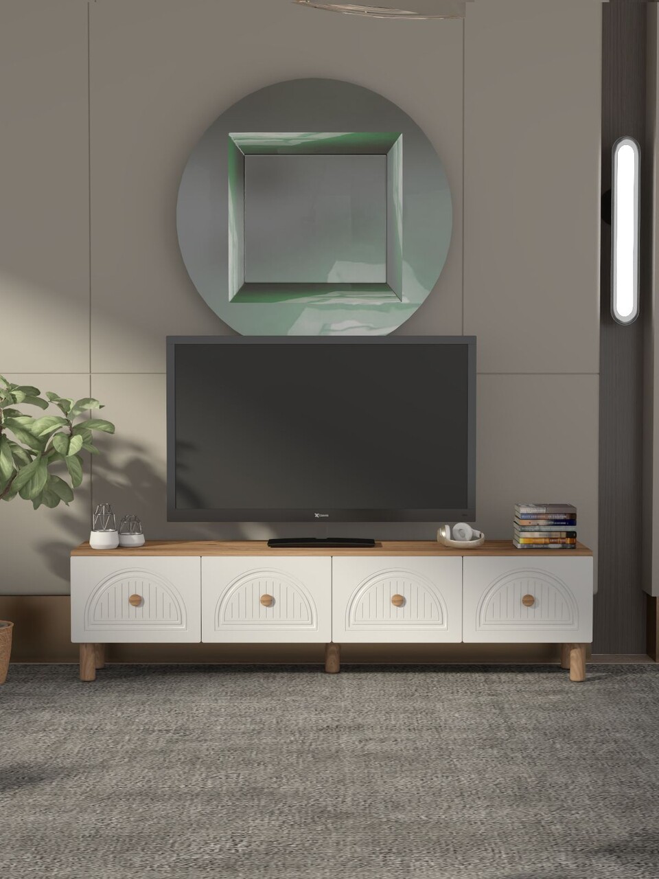 Comoda TV, Hanah Home, Arcera, 180x47x35 cm, PAL, Pin Atlantic / Alb - view 2
