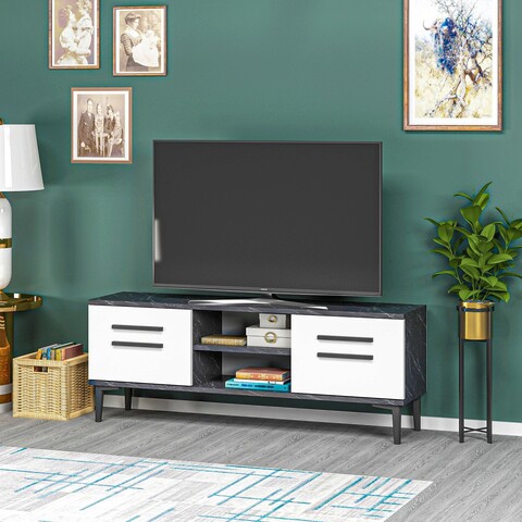 Comoda tv, olivia, view, 120x48.2x29.6 cm, pal, alb negru