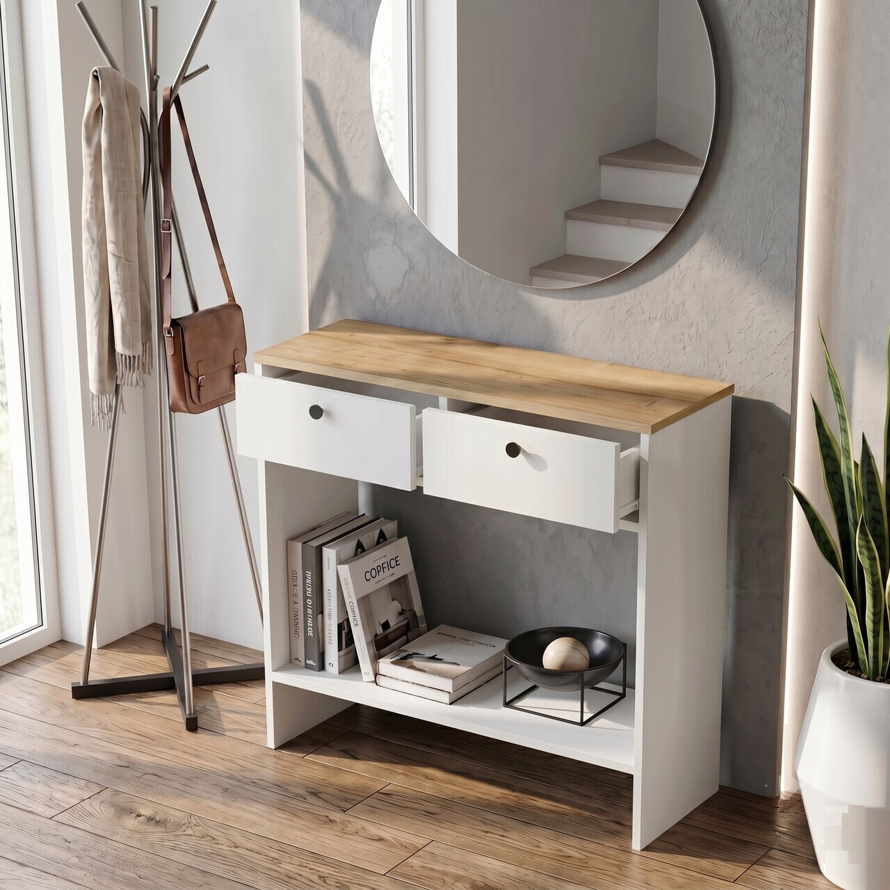 Bufet, Hanah Home, Modera, 90x81.8x29.6 cm, Stejar Safir / Alb — imaginea 2