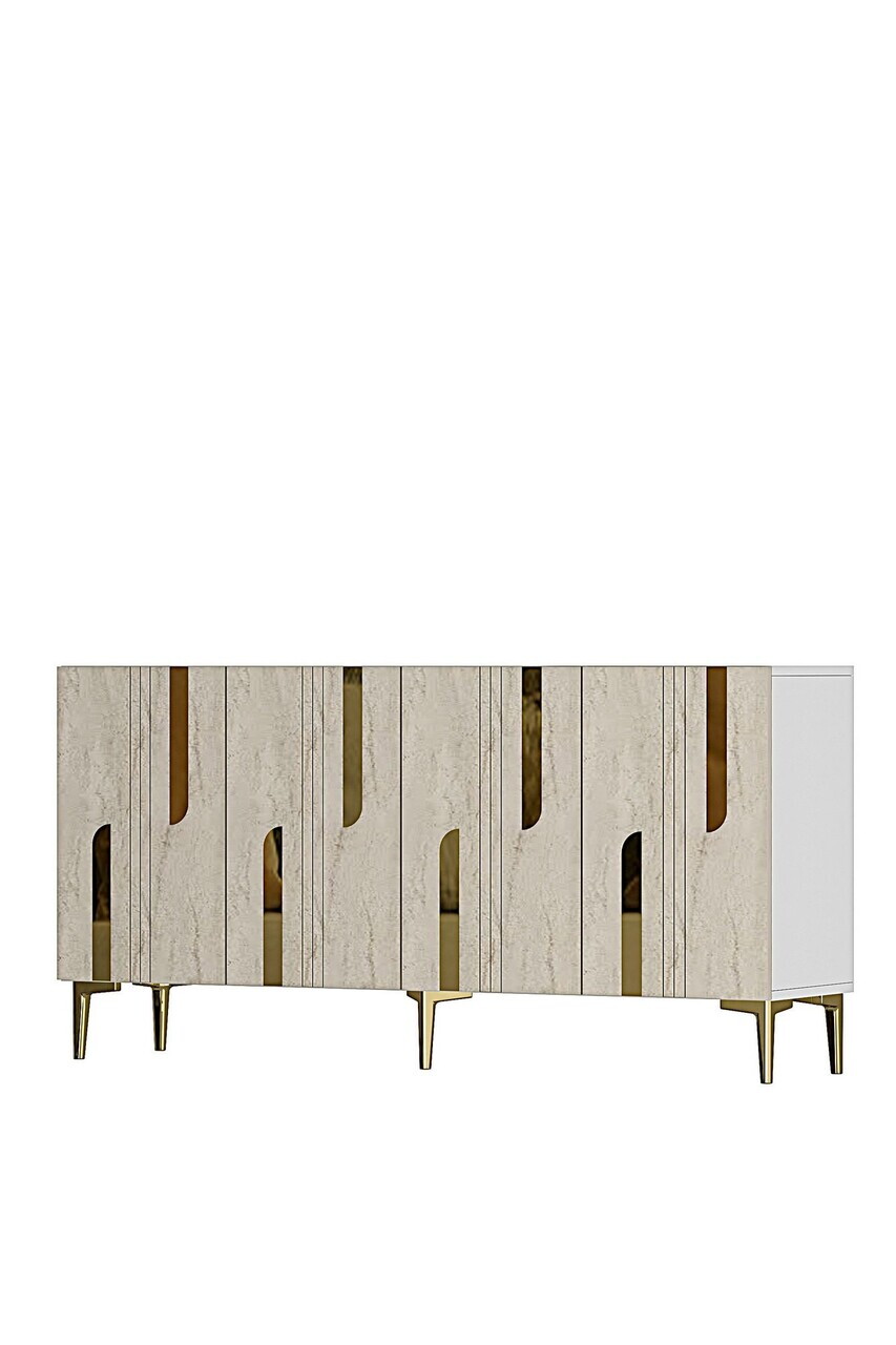 Consola, Hanah Home, Nota 150, 150x75x32 cm, White / Travertine / Gold — imaginea 4