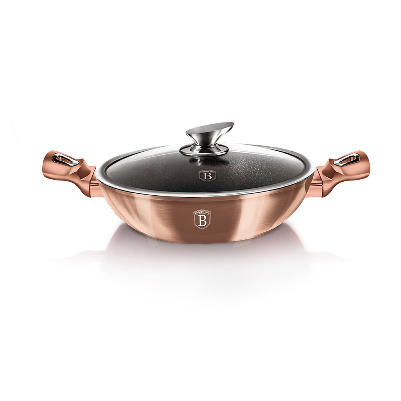 Tigaie Wok cu capac Berlinger Haus, Rose Gold, 30 cm, aluminiu forjat, roz - imagine 3