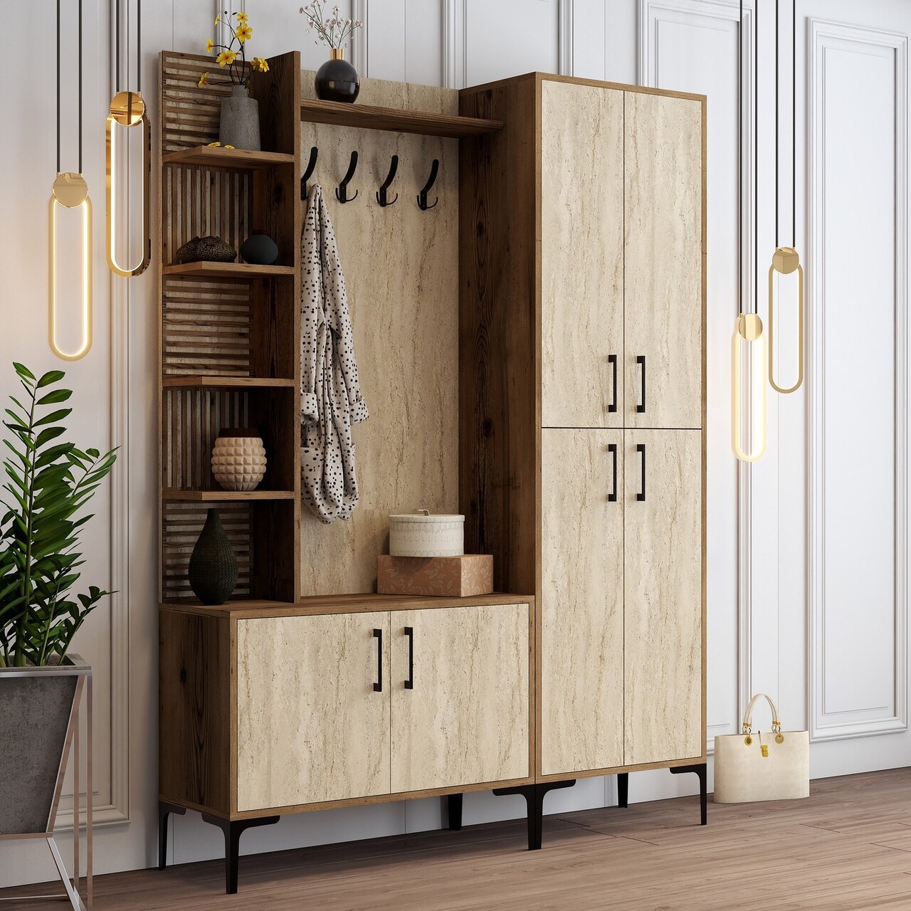 Cuier de perete, Hommy Craft, Viyana Da, Nuc / Travertin - 2 | YEO