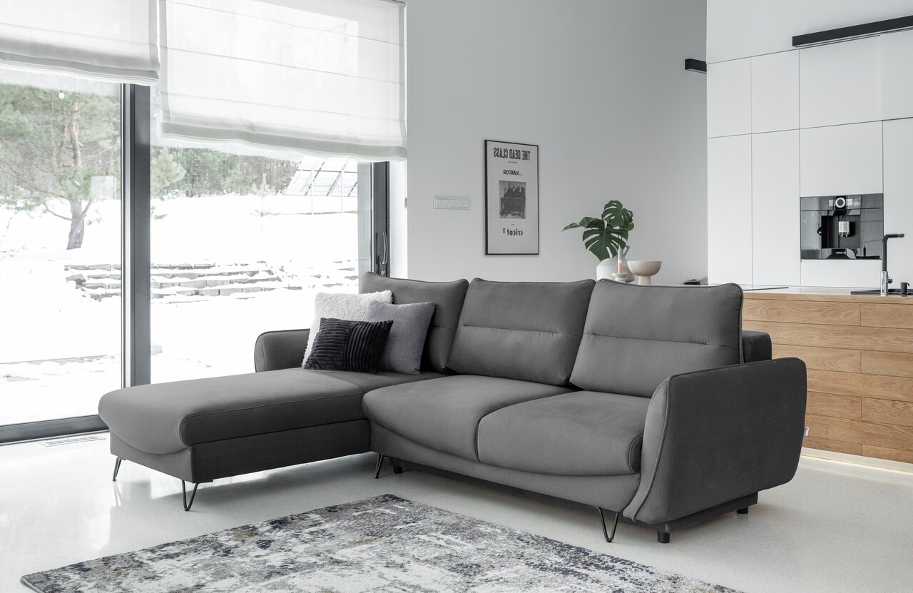 Coltar extensibil stanga 3 locuri ELTAP, LT-04NU, Silva, 276x201x100 cm, lemn/poliester, gri inchis