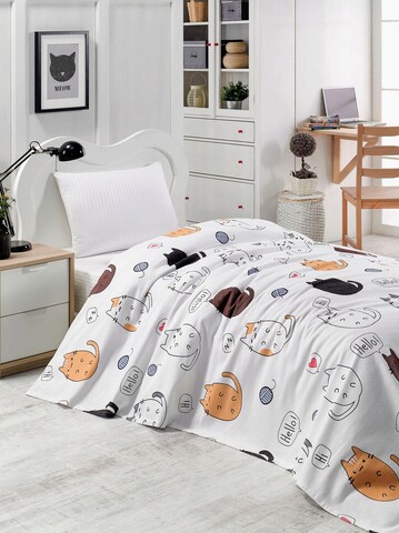 Cuvertura pique Single, Hello Cats, Eponj Home, Bumbac