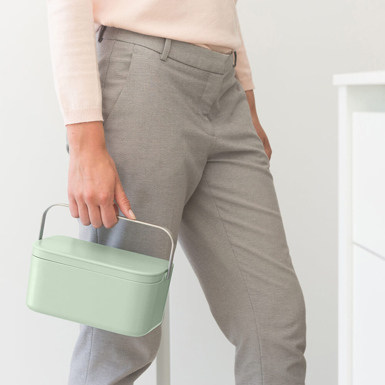 Recipient colectare resturi alimentare, Brabantia, SinkSide Waste Box, 22.1x12.7x10.7 cm, plastic/inox, verde jad