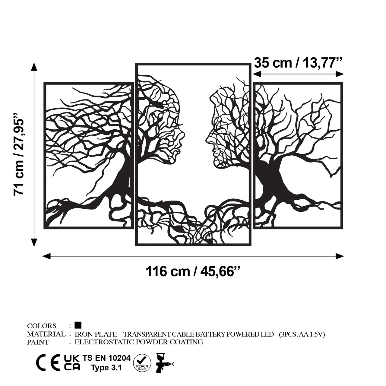 Decoratiune de perete, Tree Person 499, Dimensiuni: 71 x 116 cm, Negru - view 7