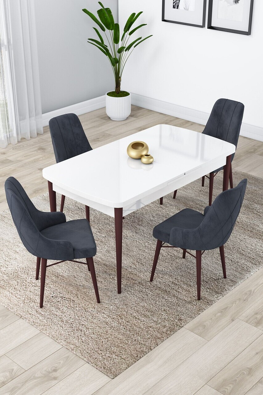 Set masa extensibila si scaune (5 piese), Hanah Home, Lia, Alb / Nuc / Antracit