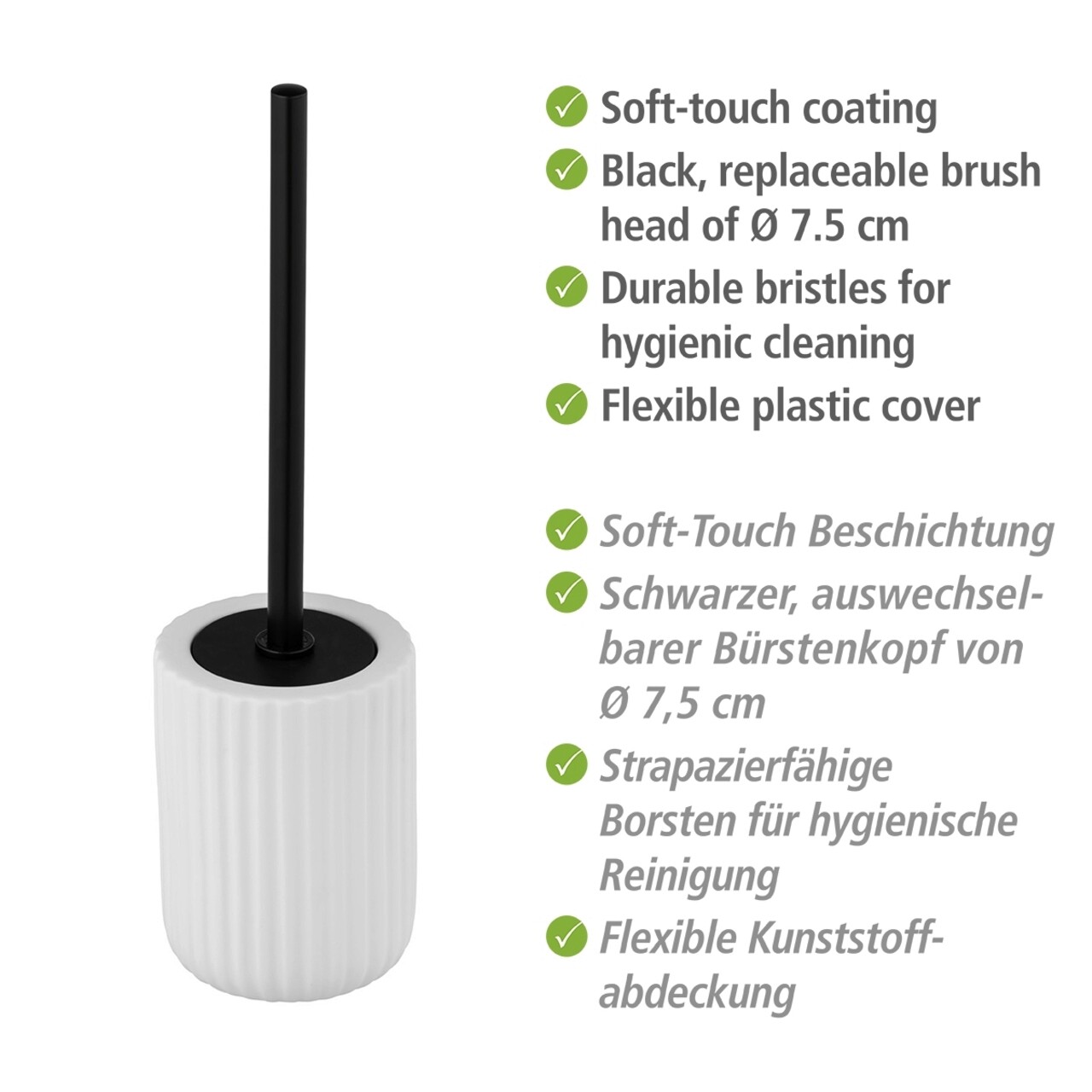 Perie pentru toaleta cu suport Belluno, Wenko, 11.5x42 cm, ceramica/inox, alb/negru - view 5