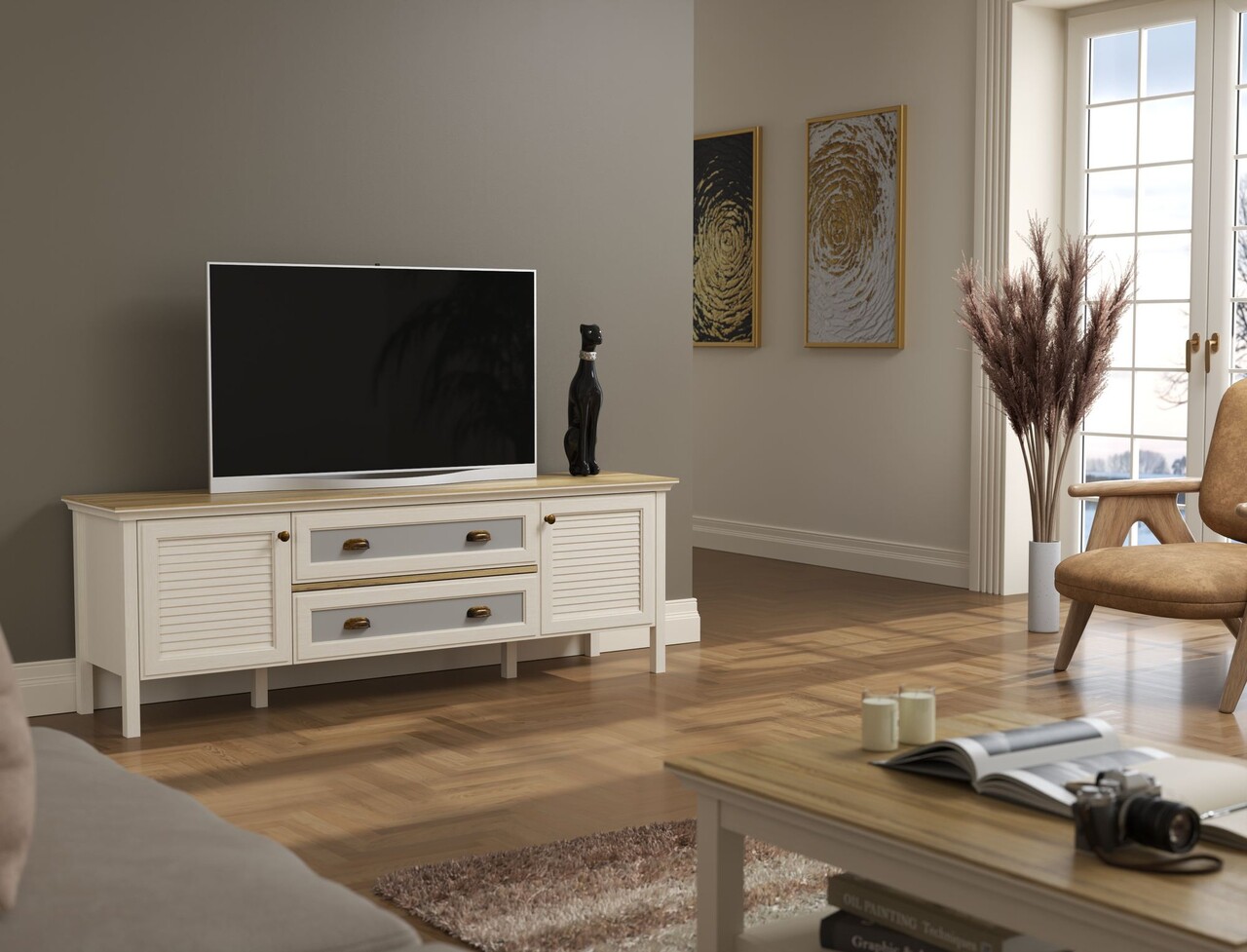 Comoda TV, Hanah Home, FRN-21026, 180.9x61.7x44.2 cm, PAL, Crem / Stejar / Gri - view 5