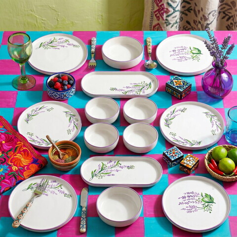 Set de mic dejun, Hermia, 666HAC2192, Ceramica, Platou: 25 x 11 x 3,5 cm (2 bucăți), Alb/Mov/Verde