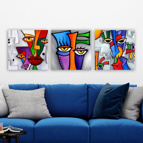 Set 3 tablouri decorative, 3P5434755, Canvas, Lemn, Multicolor mezoni.ro