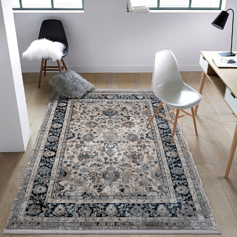 Covor de hol, bohem 4002, 75x150 cm, poliester, albastru / crem / bej
