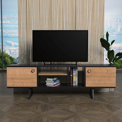 Comoda TV, Lagomood, Sally, 160x50x29.5 cm, Antracit / Stejar Lagomood