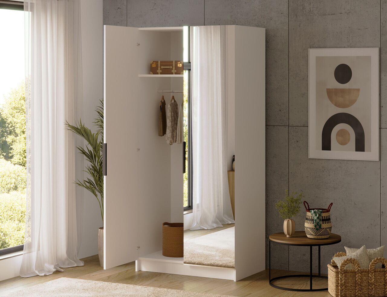 Dulap pentru haine cu oglinda ELTAP, WM2-SZA100, Mirtillo, 100x60x216 cm, PAL laminat, alb — imaginea 2