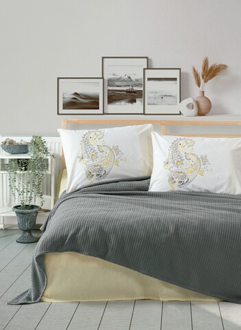 Set cuvertura de pat dubla Pique, 4 piese, 220×240 cm, 100% bumbac, Cotton Box, Lori, antracit Pături şi cuverturi