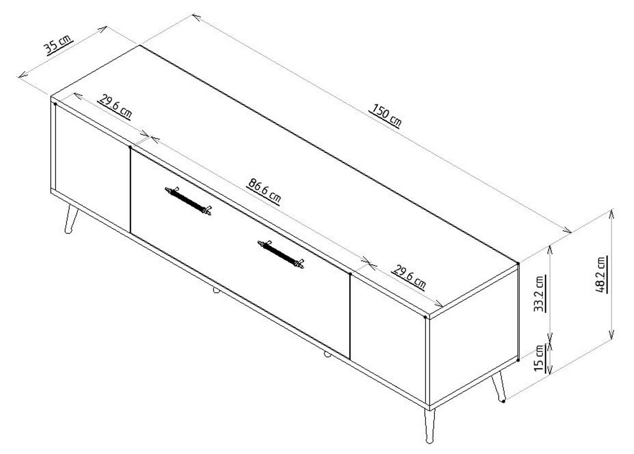 Comoda TV, Olivia, Detas, 150 X 48.2 X 35 Cm, Pal Melaminat, Antracit/argintiu