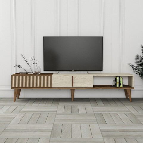 Comoda TV, Hanah Home, Milan, 180x40x35 cm, PAL, Nuc / Travertin