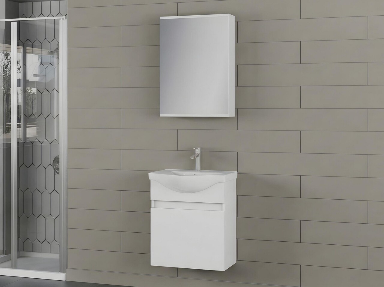 Set mobilier de baie (2 piese), Hanah Home, Sole 55, Alb mat - view 2