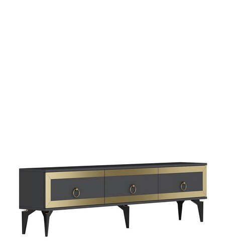 Comoda TV, Olivia, Ponny, 180x44.6x29.6 cm, PAL , Antracit / Aur