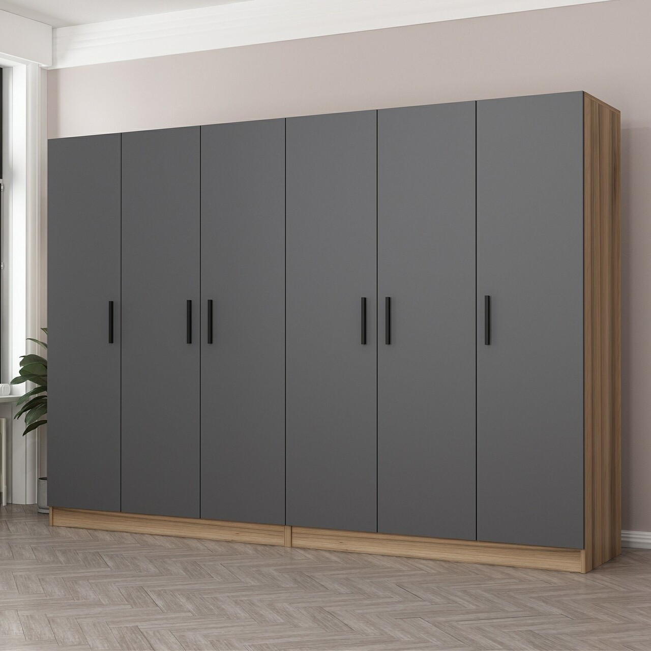 Dulap pentru haine, Minerva, Kale, 270x210x52 cm, PAL, Antracit - 1 | YEO