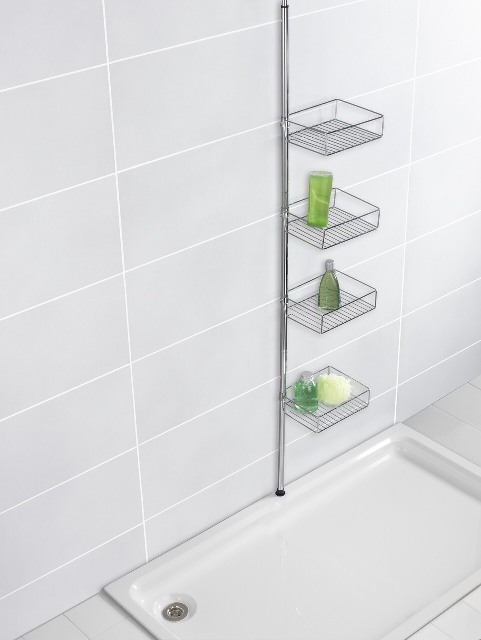 Etajera de colt extensibila pentru baie, Wenko, Domaso, 25 x 62-275 x 20 cm, inox