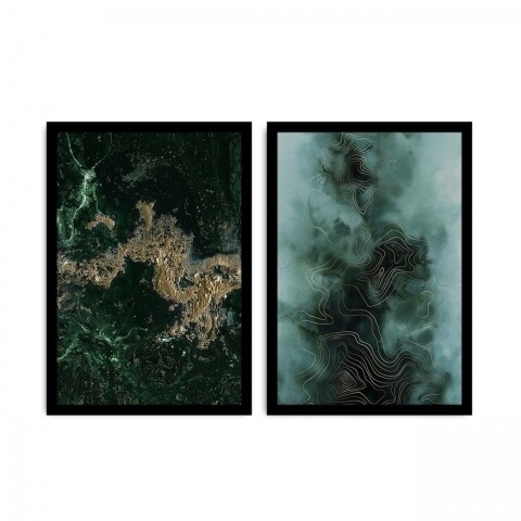 Set 2 tablouri decorative, Alpha Wall, Water Shapes, 36x51 cm