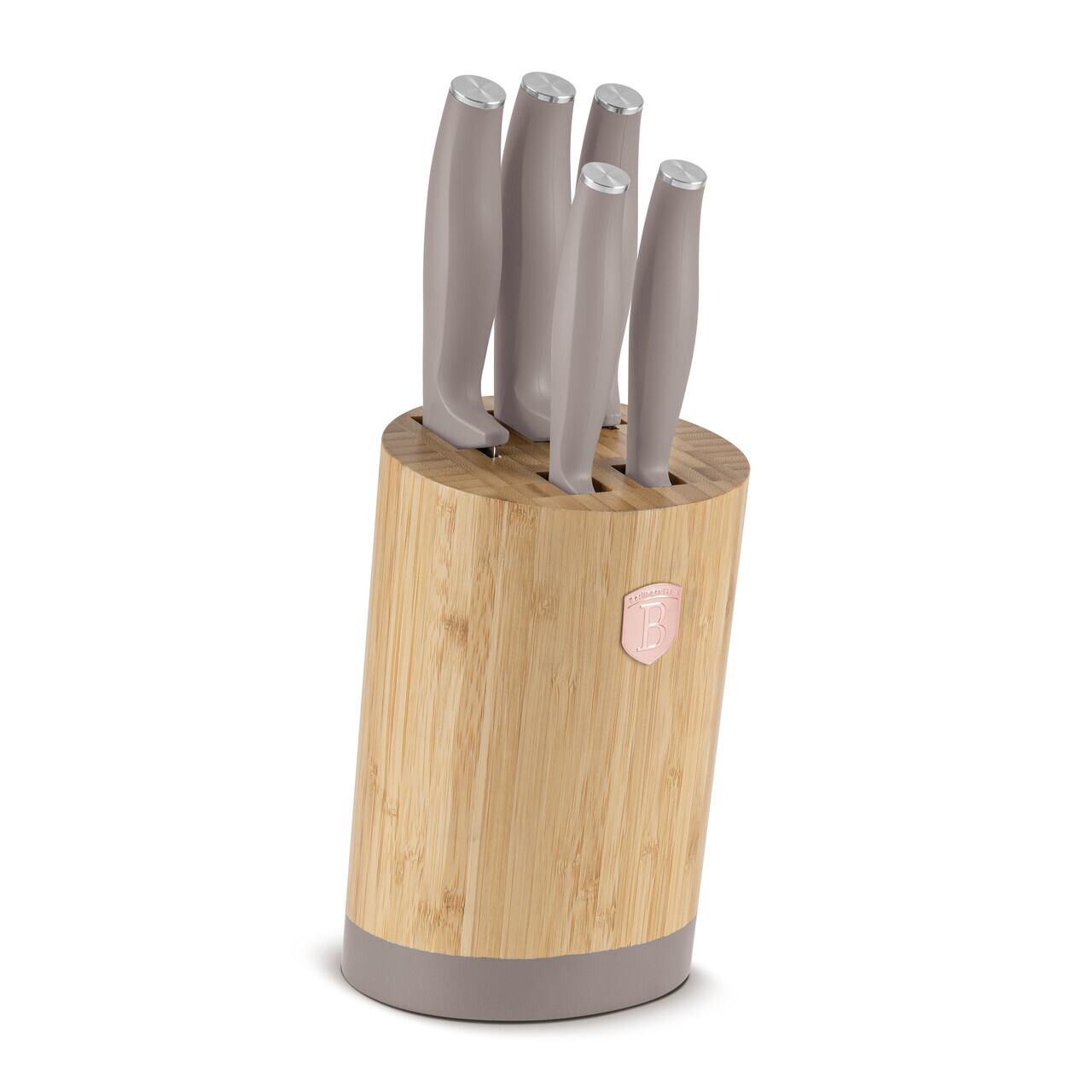 Set 5 cutite cu suport rotund Berlinger Haus, Taupe, inox/bambus, taupe mat/natur - imagine 10
