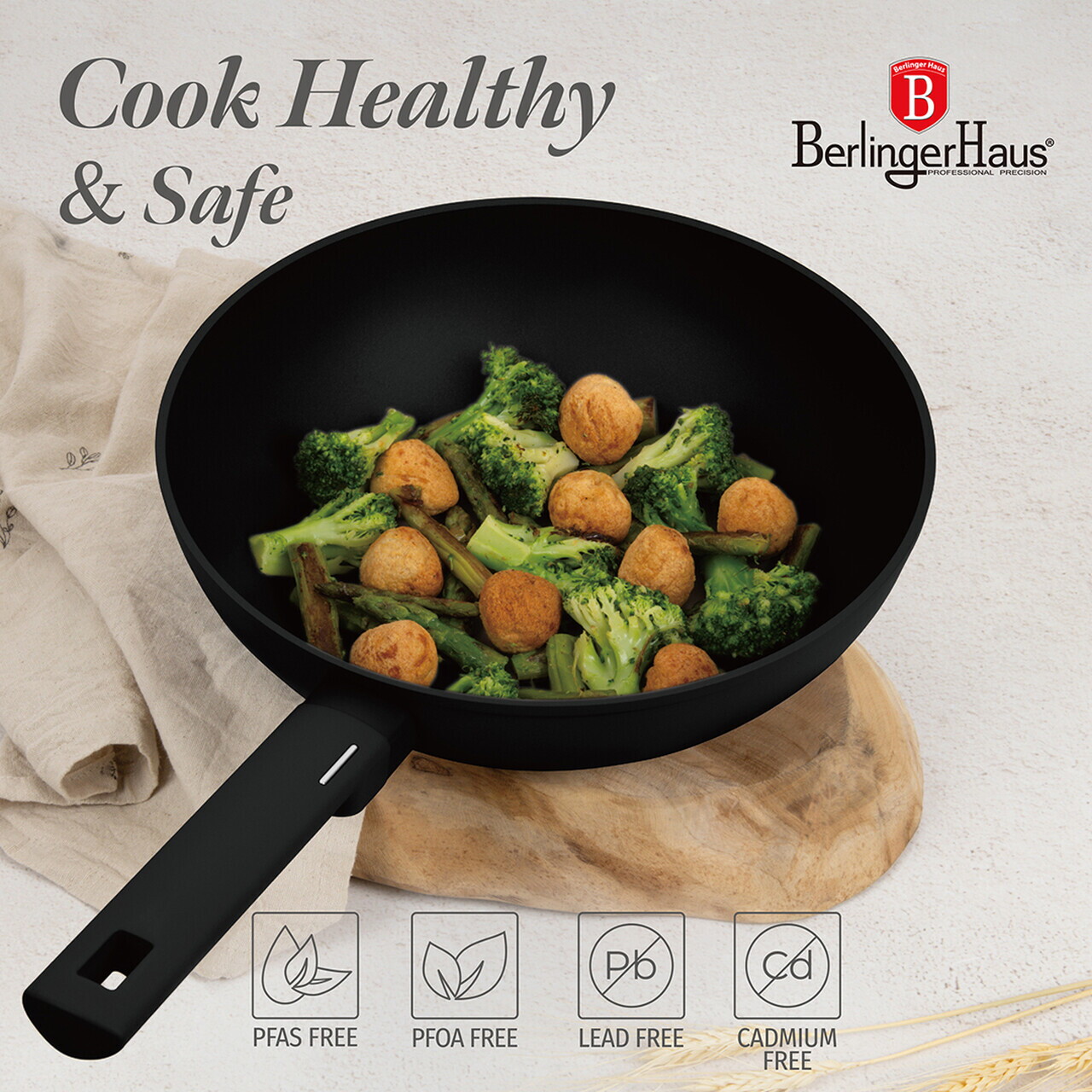 Tigaie Wok Berlinger Haus, Matte Black, 28 cm, 3.2 L, aluminiu forjat, negru - imagine 9