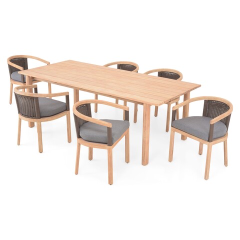 Set mobilier pentru gradina/terasa, 6 scaune si masa, SALSA, lemn de teak, natur/gri Maison