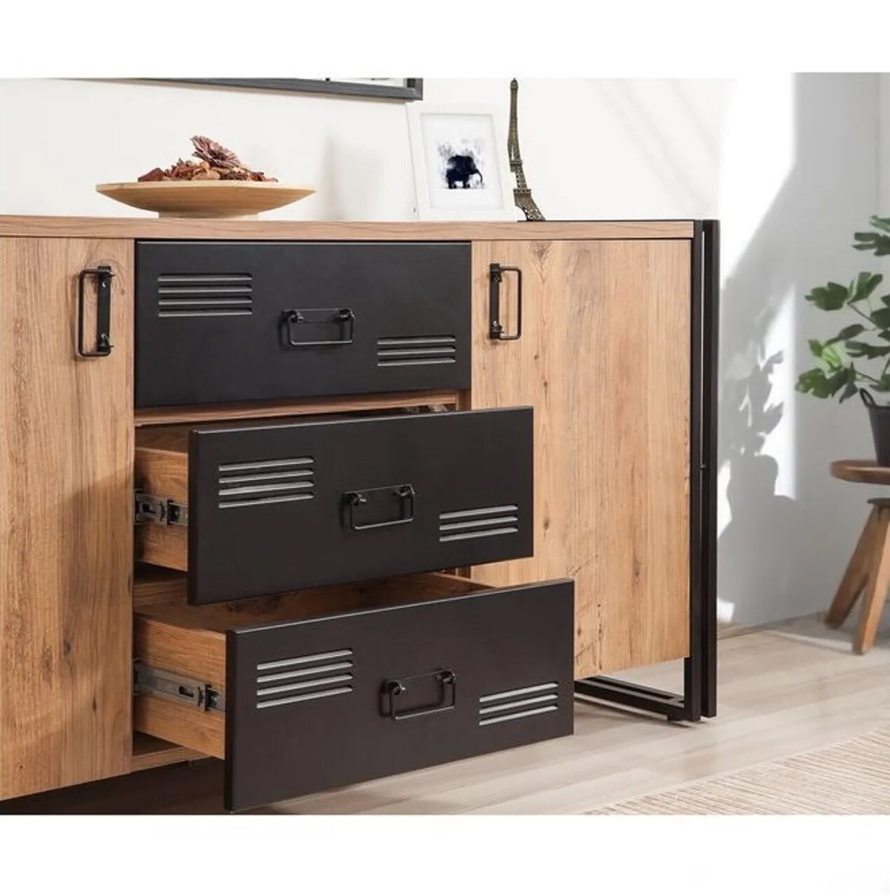 Set mobilier living, Sapphire, COSMO-TKM.13, PAL, Pin Atlantic / Negru