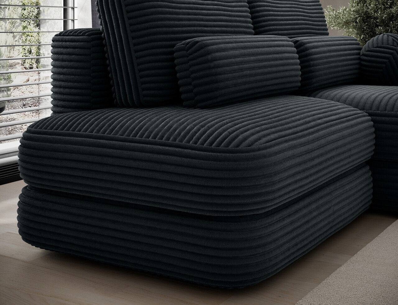 Coltar extensibil dreapta 3 locuri ELTAP, Ripeli, 217x175x96 cm, lemn/catifea din poliester, verde inchis — imaginea 8