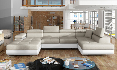 Coltar extensibil dreapta 6 locuri ELTAP, Rod-04, Rodrigo, 345x202x90 cm, lemn/poliester, bej deschis/alb