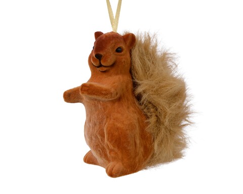 Decoratiune Squirrel w fluffy tail, Decoris, 5.5x8x10 cm, plastic, maro