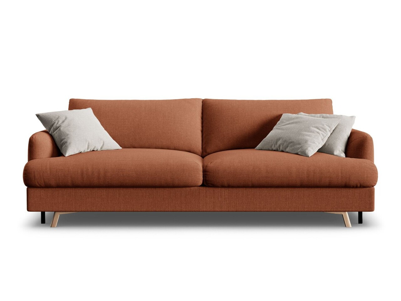 Canapea extensibila 3 locuri, Naomi, Micadoni Home, 233x110x95 cm, tesatura structurata, caramiziu