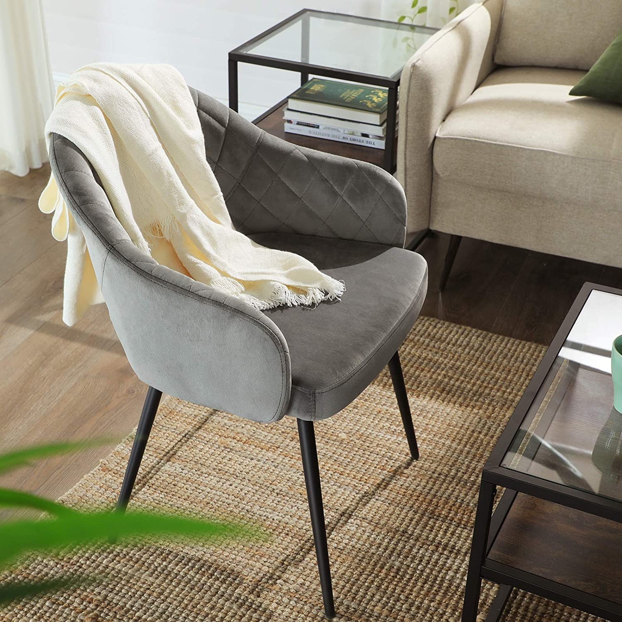 Scaun, Songmics, Elegant Design, 57x56x77 cm, otel/catifea, gi