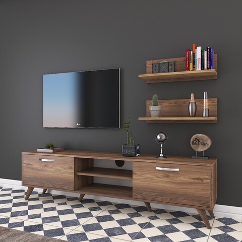 Comoda TV cu 2 rafturi M48 – 1050, Wren, 180 x 35 x 48.6 cm/60 cm, walnut 1050