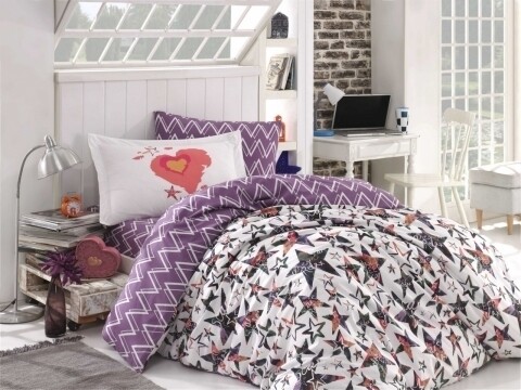 Lenjerie de pat pentru o persoana, 3 piese, 100% bumbac poplin, hobby, carmen lilac, multicolora