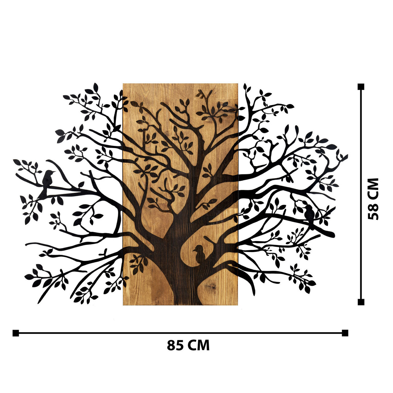 Decoratiune de perete, Kavak, lemn/metal, 85 x 58 cm, negru/maro