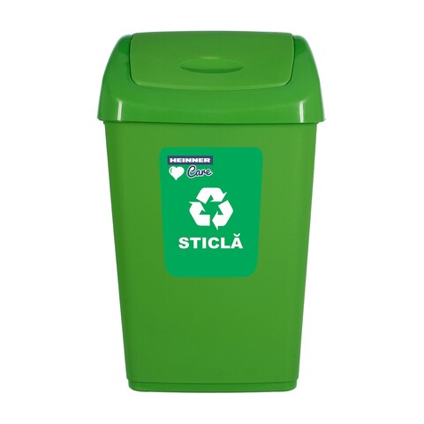 Cos de gunoi cu capac batant pentru reciclare Eco, 35L, 35x29x57 cm, plastic, verde