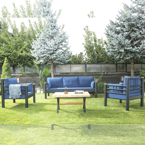 Set mobilier de gradina, heaven, kappis (3+1+1), negru / albastru închis
