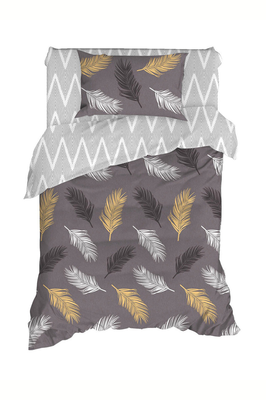 Lenjerie de pat pentru o persoana, Olivia - Gold, Grey, Eponj Home, Bumbac Ranforce