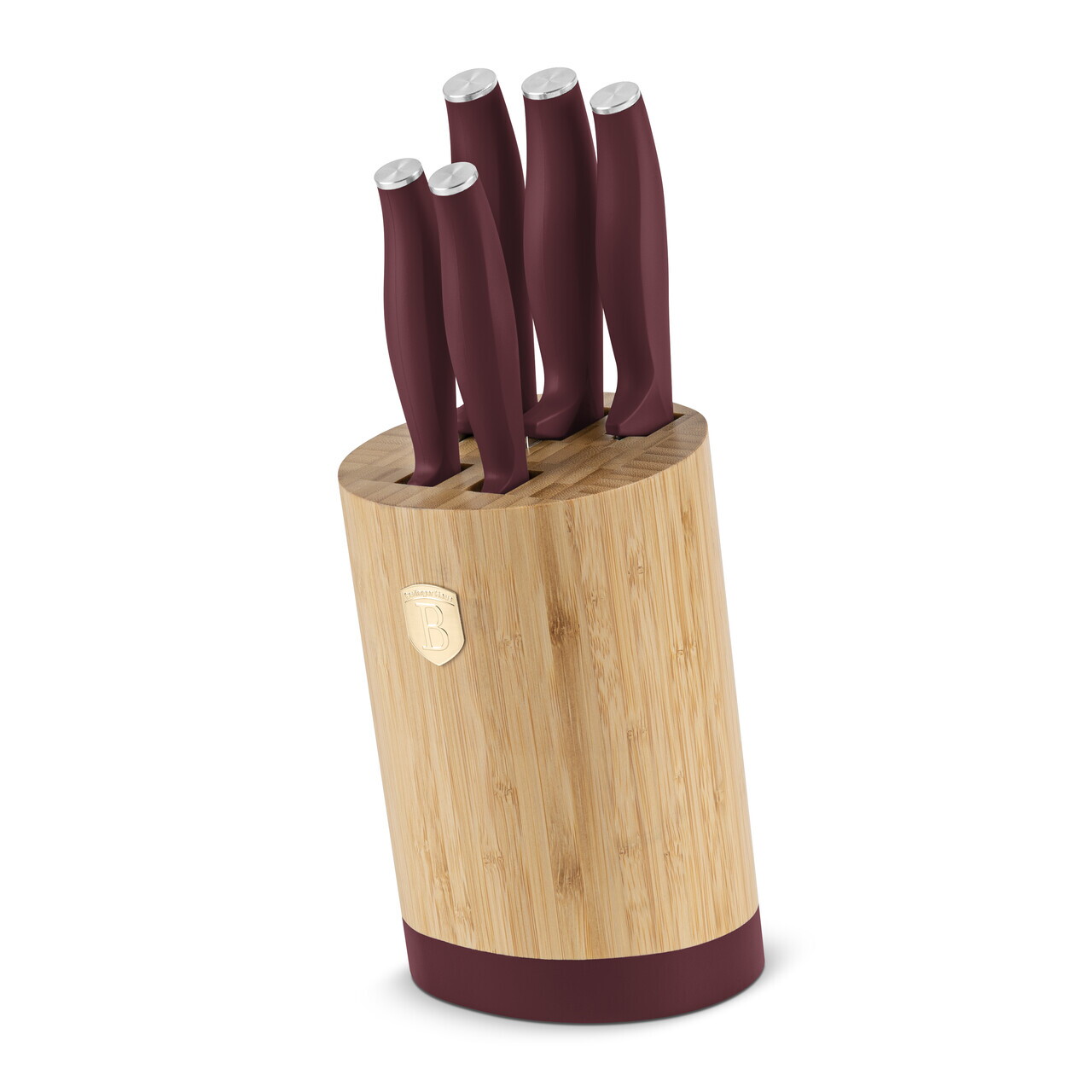 Set 5 cutite cu suport rotund Berlinger Haus, Leonardo, inox/bambus, visiniu mat/natur - imagine 9