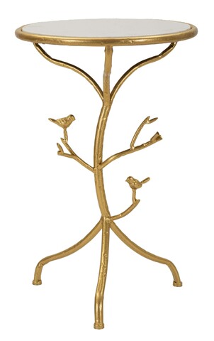 Masuta de cafea Birds Marble, Mauro Ferretti, 38x60 cm, fier/marmura, auriu/alb