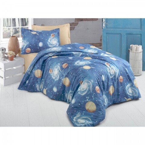 Lenjerie de pat dubla, Galaxie Bedora, 6 piese, 240x240 cm, 100% bumbac ranforce