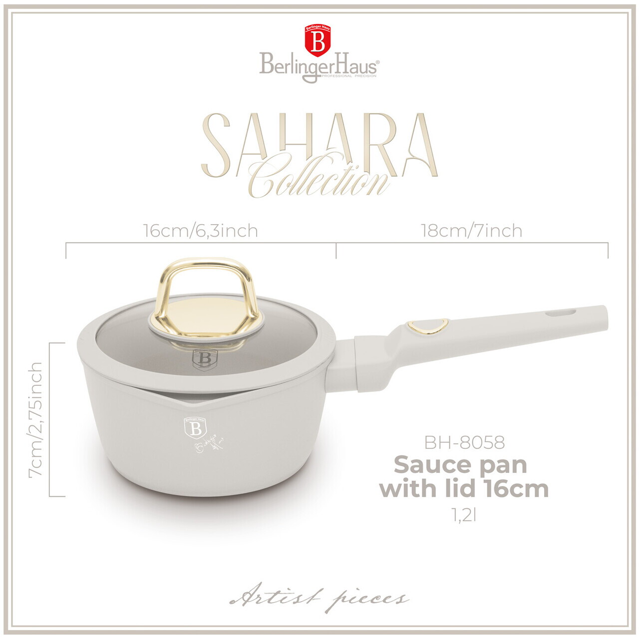 Cratita cu capac Berlinger Haus, Sahara, 16 cm, 1.2 L, aluminiu forjat, crem mat - imagine 12
