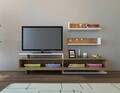 Comoda TV cu 2 rafturi, Decorotika, Ayaz, pal melaminat, alb/stejar