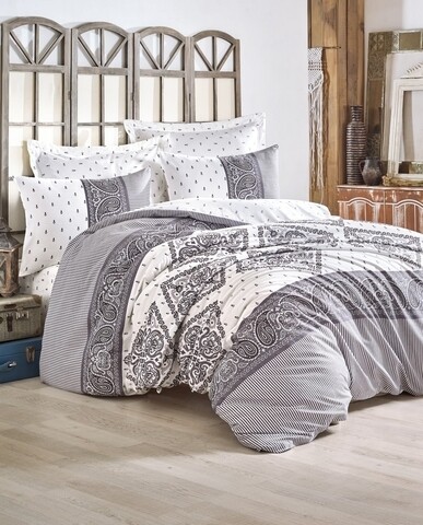Lenjerie de pat dubla Alope - Grey, Cotton Box, 4 piese, bumbac ranforce, gri
