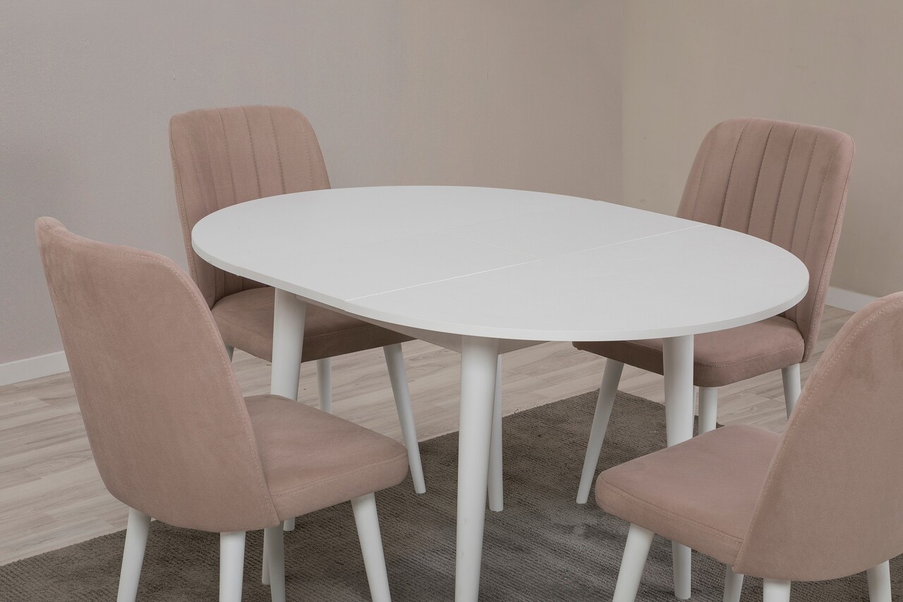 Set masa extensibila si scaune, Hanah Home, Vina 0900, Alb / Piatra - imagine 5